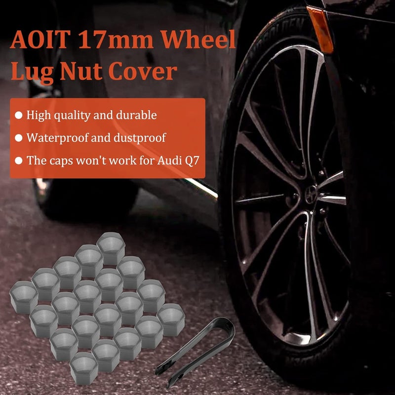 AOIT 20PCS Lug Nut Covers - 2/3’‘ Wheel Nut Bolt Cover Caps, 17mm Hexagonal Lug Caps with Removal Tool, Wheel Bolt Dust Caps Compatible with Audi, Auto Rims Nut Exterior Protection, Grey - Image 3